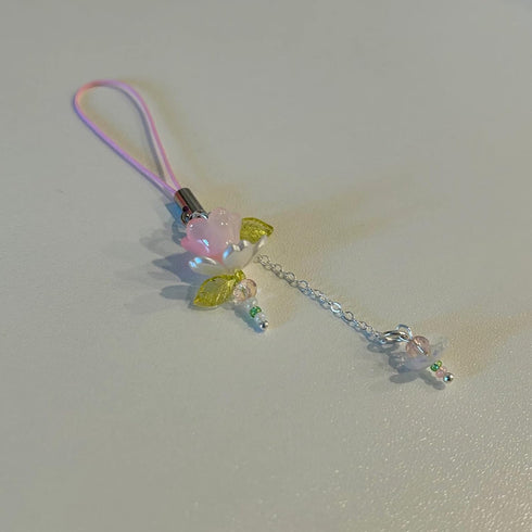 Y2K Agromusk Pink Flower Phone Charms,Cute Beaded Lotus Flower Phone Strap Handmade Decor for Women Accessories