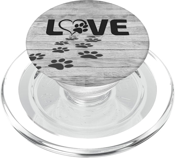 PopSockets PopGrip Black Pattern Dog Paw Print Tracks Heart Love on Gray for MagSafe