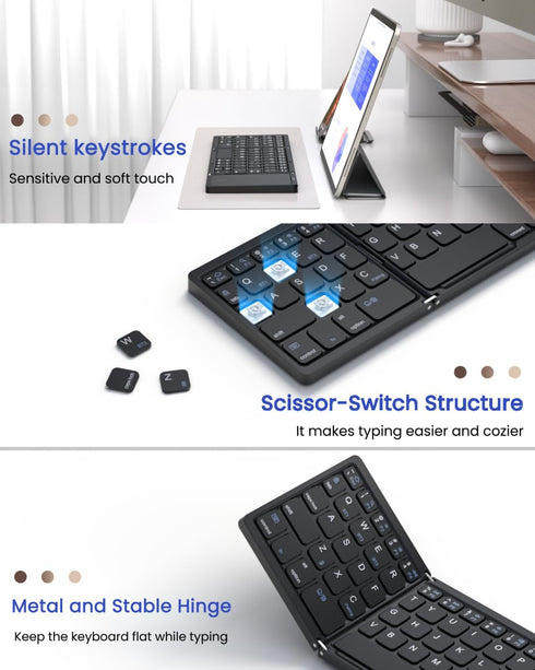 Foldable Bluetooth Keyboard with Touchpad, Portable Wireless Keyboard for iOS, Android, Windows, Mac, Sync Up to 3