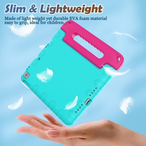 LTROP Kids Case for iPad 9th/8th/7th Generation - Turquoise and Rose Handle Stand Case for 10.2 iPad
