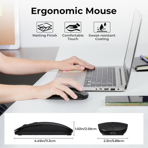 cimetech Rechargeable USB C Mouse, Type C Wireless Mice for MacBook Air, USB-A & Type-C Receiver, Portable Lightweight