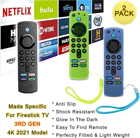 Firestick Remote Cover Case, Compatible with 3rd Gen 2 Pack Fire TV Stick, Glow in The Dark Silicone Sleeve