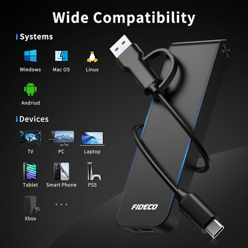 FIDECO M.2 NVMe SSD Enclosure, USB 3.2 Gen 2 to M.2 NVMe Adapter, Tool-Free Installation, Support UASP