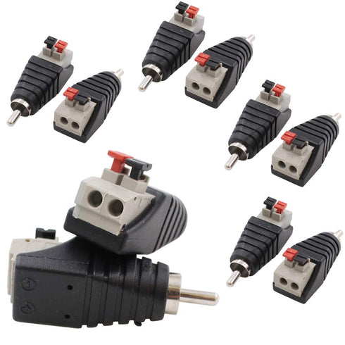 10-Pack Speaker Wire Cable to Audio Male RCA Connector Adapter Plug