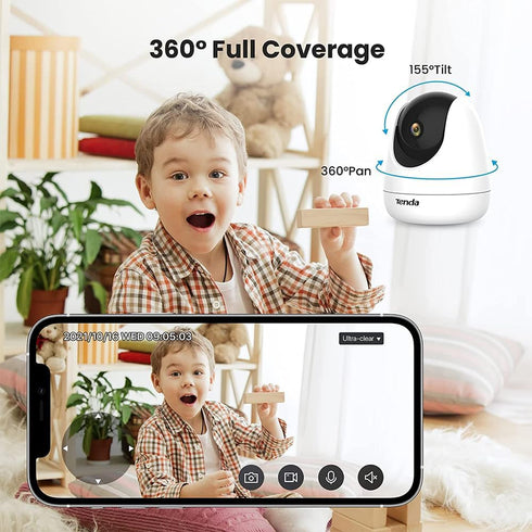 Tenda CP6 2K Indoor Wireless Pan Tilt Cameras for Home Security, Baby Monitor, Pet Camera with 2-Way Audio