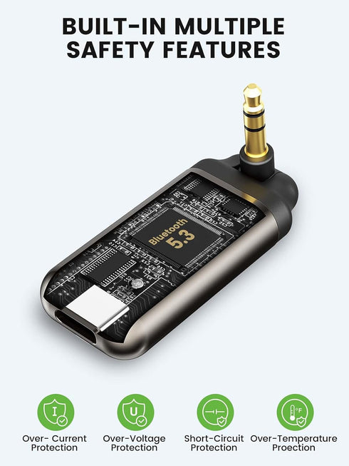 Bluetooth Aux Adapter for Car, Aux to Bluetooth 5.3 Receiver with 3.5mm Audio Jack for Home Stereo Speaker