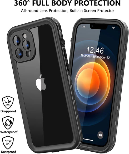 Waterproof Case for iPhone 12 Pro Max, Built-in Screen Protector, Shockproof Dustproof Full Body IP68 Protective Case