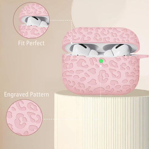 Fashion Engraving Leopard Case Compatible for Airpods Pro 2 Case Cover 2022, Soft Silicone, Front LED Visible, Pink