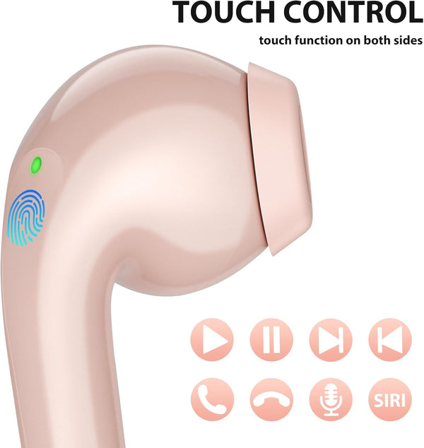 Wireless Earbuds for Samsung S24 Ultra S23 Fe S22+ S21, 5.3 Bluetooth Earbuds Ear Buds with Mic Touch HiFi Stereo Wireless Headphone for iPhone 15 Pro Max 14 Plus Pixel 8 7 Pro 6 A, Pink