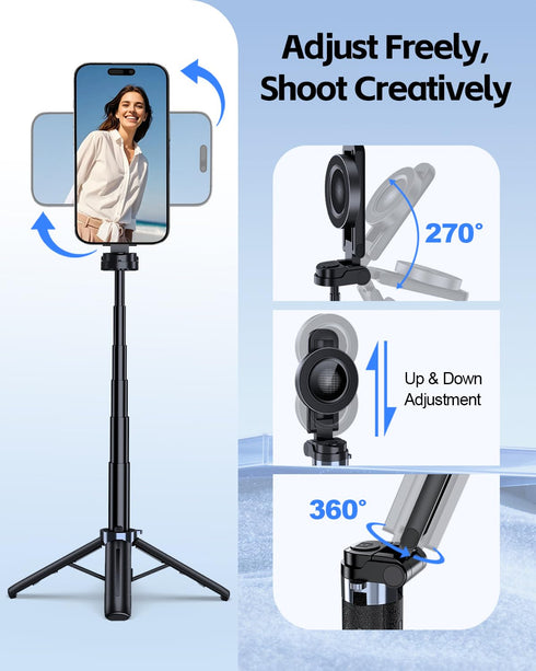 UBeesize Magnetic Mini Selfie Stick Tripod with Rechargeable Remote, Pocket Tripod for iPhone/Android, Compact Travel