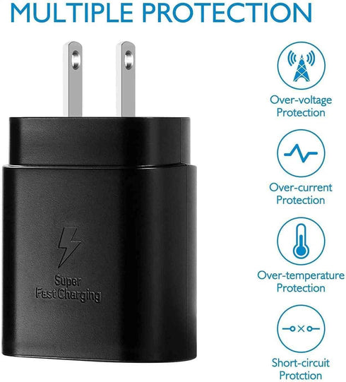 Fast Adaptive Wall Adapter 25W Charger for UrbanX USB C PD Charging Cable 6FT (2 M) - Black (US Version with Warranty)