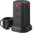 PD 20W Power Strip Surge Protector, 10 Ft Extension Cord with 12 AC Outlets, 4 USB Charging Station, Black