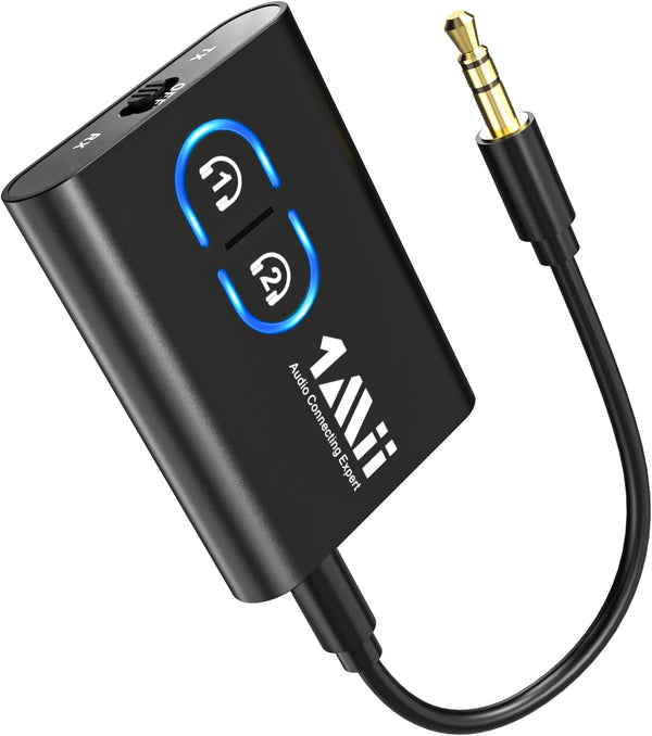 1Mii Bluetooth 5.3 Transmitter Receiver for TV, Wireless Headphones, Dual Link AptX Adaptive/Low Latency/HD Audio, Aux