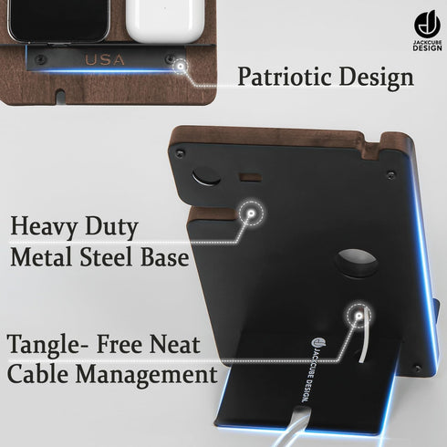 J JACKCUBE DESIGN Wood Charging Docking Station, Multi Device Nightstand Organizer Holder for Smartphone Cellphone