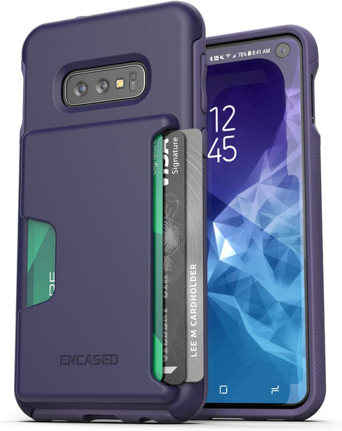 ENCASED Galaxy S10e Wallet Case, Protective Cover with Card Holder (Purple)