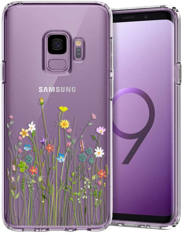 Unov Case Compatible with Galaxy S9, Clear Soft TPU Shock Absorption Protective Back Cover with Floral Pattern (Flower