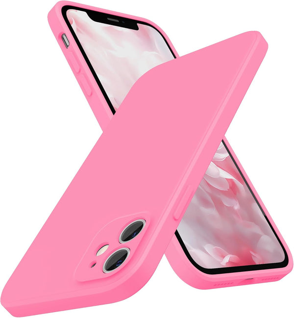 SURPHY Square Design iPhone 11 Case, Pink Liquid Silicone with Camera Protection, Straight Edge Slim Design