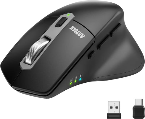 Arteck Multi-Device Wireless Bluetooth Mouse, Ergonomic Right Hand Silent Clicking Rechargeable Mouse for Computer,