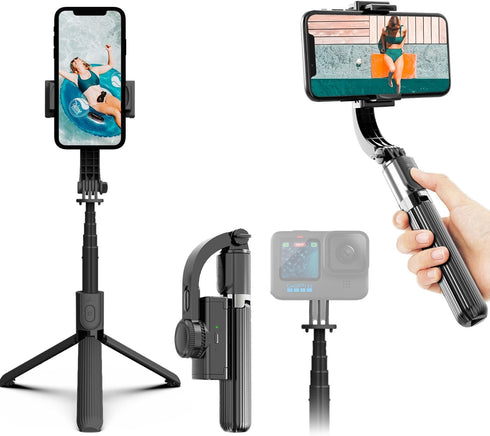 Gimbal Stabilizer for Smartphone, Selfie Stick Tripod with Remote Control, 360° Rotation for Group Selfies