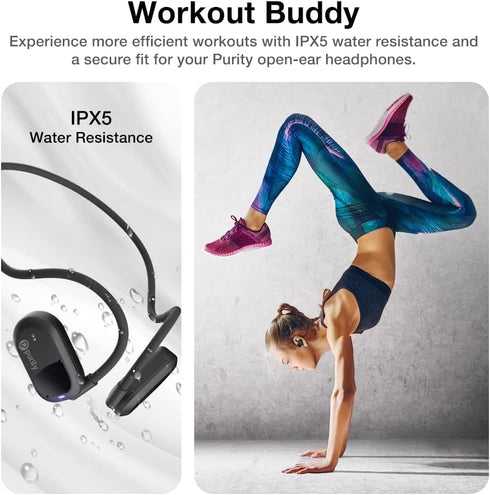 Purity Air Open Ear Headphones - Wireless Bluetooth Earbuds with Dual Mic, Sweat Resistant, Comfortable for