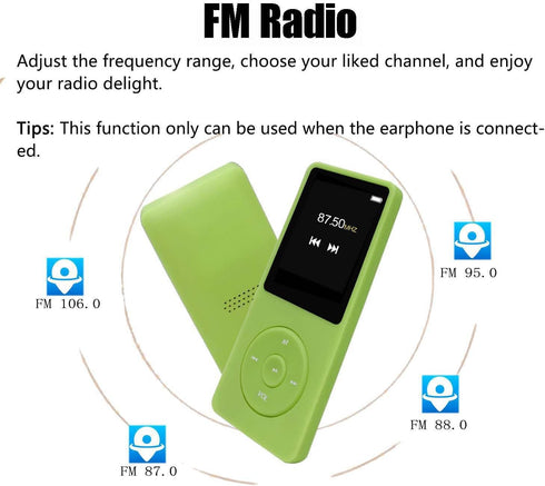 imkavery 128GB MP3 5.2, Player with Bluetooth Portable Green Music Player for Kids with Built-in HD Speaker, FM Radio