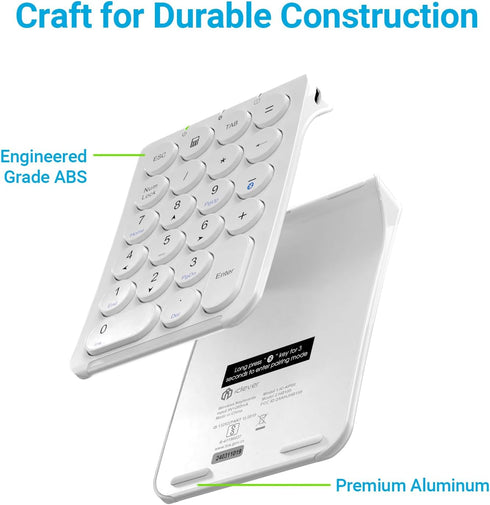 iClever Number Pad, KP08 Bluetooth Number Pad, Ultra Slim and Lightweight, USB-C Charge, for Laptop, iPad, Mac, PC