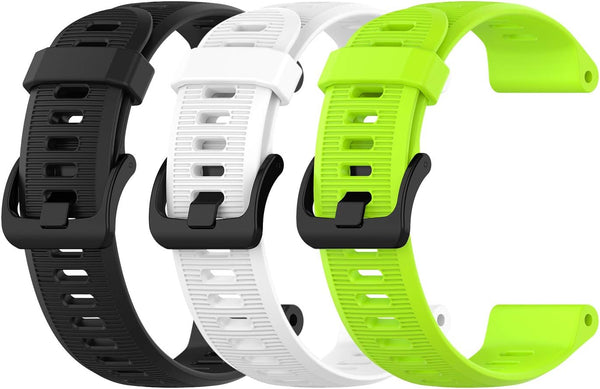 3-Pack Silicone Bands for Garmin Forerunner 945 Smartwatch, Replacement Strap (Black, White, Green)