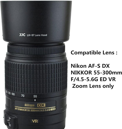 Reversible Camera Lens Hood HB-57 Replacement for Nikon DX 55-300mm F4.5-5.6G ED VR Zoom Lens on D500 D7500 D7200 D7100 D7000 D5600 D5500 D5300 D5200 D5100 D5000 D3500 D3400 D3300 D3200 D3100 D3000
