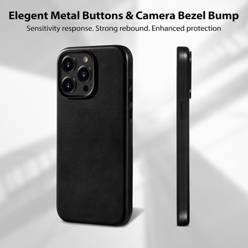 Belemay iPhone 15 Pro Max Leather Case, Compatible with MagSafe, Full-Grain Leather, Slim Fit & Sleek - Black