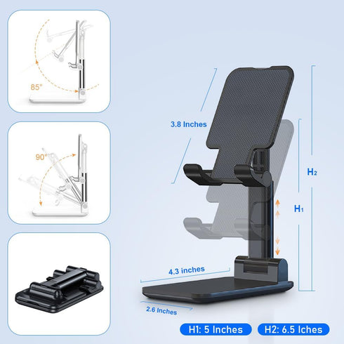 OGMAPLE MT-6 8 Phone Holder for Desk, Cell Phone Stand for Desk Universal Cellphone Stand Holder Foldable & Height