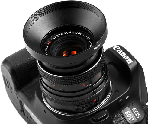 72mm Wide Angle Lens Hood, Universal Metal Sunshade with Centre Pinch Lens Cap for Canon Nikon Sony Pentax Olympus