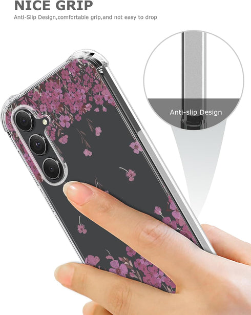 Floral Clear Case for Galaxy S23 FE, Pretty Flower Design Slim Soft Transparent TPU Protective Bumper Case for Women