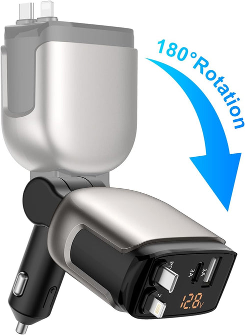 Inminxy 17/16 Retractable Car Charger Cigarette Lighter Adapter USB-C Port Compatible with iPhone Fast Charging Car