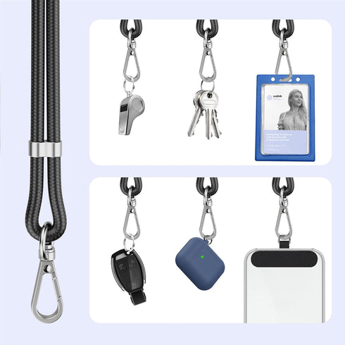 SS Cell Phone Lanyard - 2 Adjustable Neck Straps, 2 Phone Tether Tabs, Universal Crossbody Strap, Black Grey