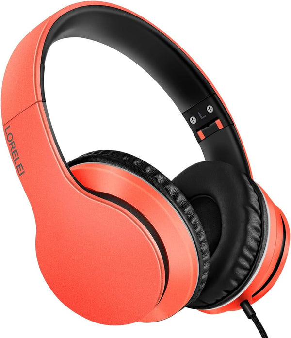 LORELEI X6 Over-Ear Headphones with Microphone, Lightweight Foldable Stereo Bass Headphones for Smartphone/Tablet