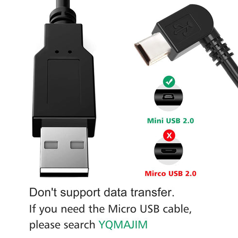 YQMAJIM 11.5 Ft Charging Power Cable for Dash Cam, USB 2.0 to Mini USB Car Charger Adapter for Garmin Nuvi GPS & More
