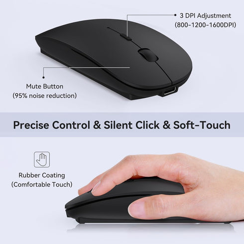 cimetech Rechargeable USB C Mouse, Type C Wireless Mice for MacBook Air, USB-A & Type-C Receiver, Portable Lightweight