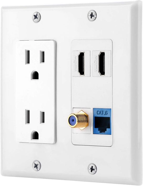 IBL-15A Power Outlet, 2 Port HDMI, 1 Cat6 Ethernet, 1 Coax Cable TV Wall Plate
