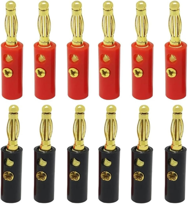 12Pcs/6pair 4mm Stackable Banana Plugs, Gold Plated Connectors for Speaker Wire