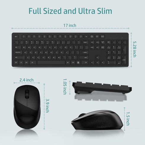 LeadsaiL Wireless Keyboard and Mouse Combo, Full-Sized Ergonomic Keyboard, Silent Mouse Set, 2.4GHz USB Receiver