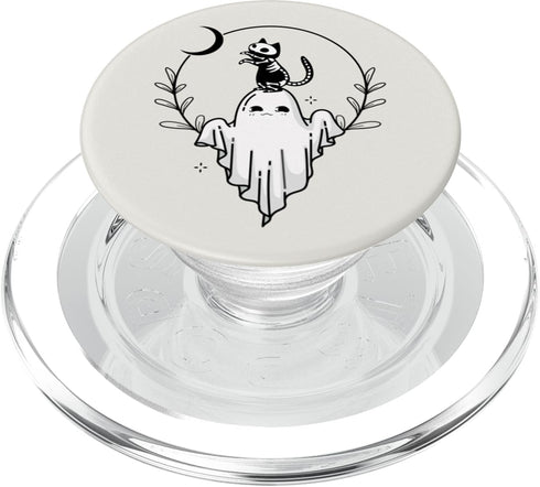 Cute Creepy Skeleton Cat Ghost Floral Moon Halloween Cat PopSockets PopGrip for MagSafe