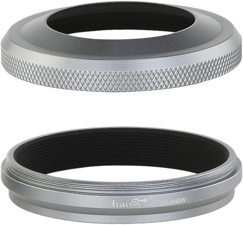 Haoge LH-X49W 2in1 All Metal Ultra-thin Lens Hood with Adapter Ring Set for Fuji X100 Series & FinePix X70 Silver
