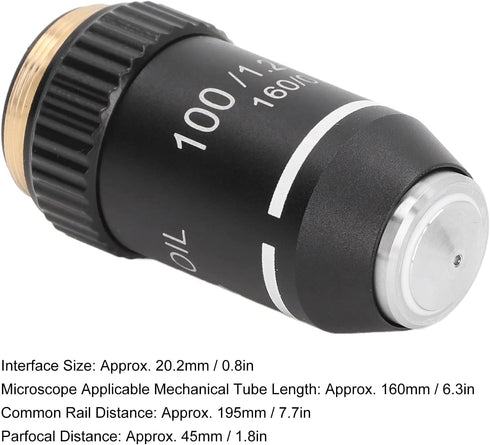 Microscope Objective Lens, 100X Magnification High Power Replacement Achromatic Lens for Borescopes