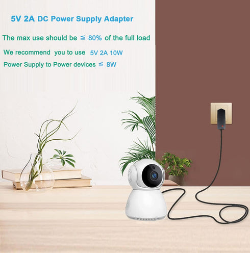 5V 2A 2000mA DC Power Supply, 10W AC/DC Adapter 110V to 5Volt with 8 Tips for Camera Baby Monitor