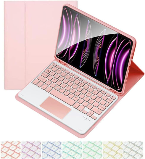 Touchpad Keyboard Case for iPad 10th Generation, 7 Colors Backlit Slim Folio Cover with Detachable Bluetooth Keyboard