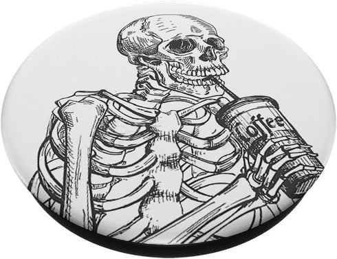 White Skeleton Drinking Coffee Death Skull Skullcap PopSockets Grip and Stand for Phones and Tablets PopSockets Standard PopGrip