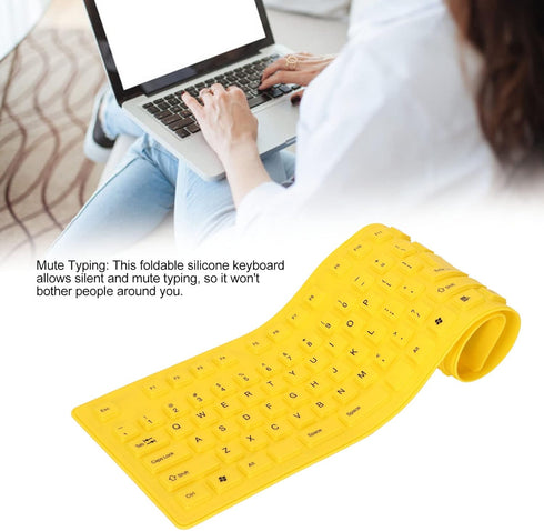 Foldable Silicone Keyboard, 108 Keys Waterproof Rollup USB Wired Keyboard for PC, Laptop, Notebook (Yellow)