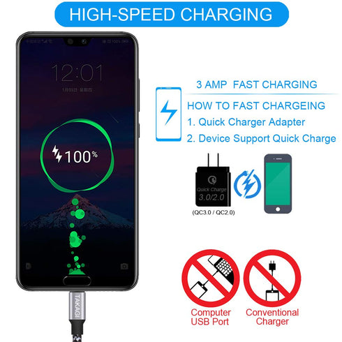 TAKAGI 3-Pack USB Type C Cable 6ft, 3A Fast Charging, Nylon Braided, Compatible with Galaxy S20, iPhone 15/15 Pro Max.