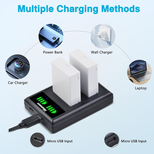 Hisewen LP-E8 2-Pack T2i, T3i, T4i, T5i, 550D, 600D, 650D, 700D, X4, X5, X6 Battery and Dual USB Charger Compatible