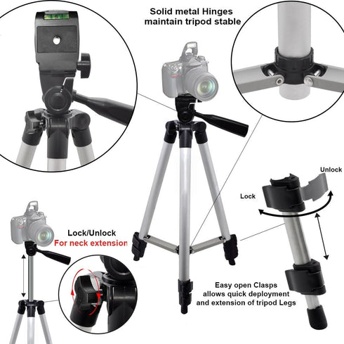 Acuvar 50 Inch 3-Way Lightweight Camera Tripod with Pan & Tilt Head Aluminum DSLR Tripod Stand with Quick Release Plate